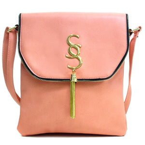 Double Pockets Gold-Tone Tassel Messenger Bag