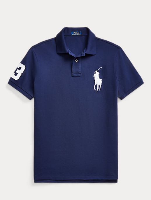 Polo Ralph Lauren Custom Slim Fit Big Pony Mesh Polo Shirt - Medium Newport Navy