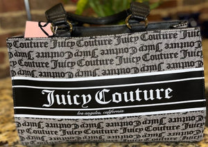 Juicy Couture Billboard Satchel Tote With Detachable Strap - Black White