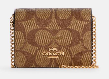 Coach Boxed Mini Wallet On A Chain In Blocked Signature Canvas