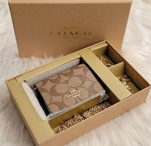 Coach Small Trifold Wallet In Blocked Signature Canvas