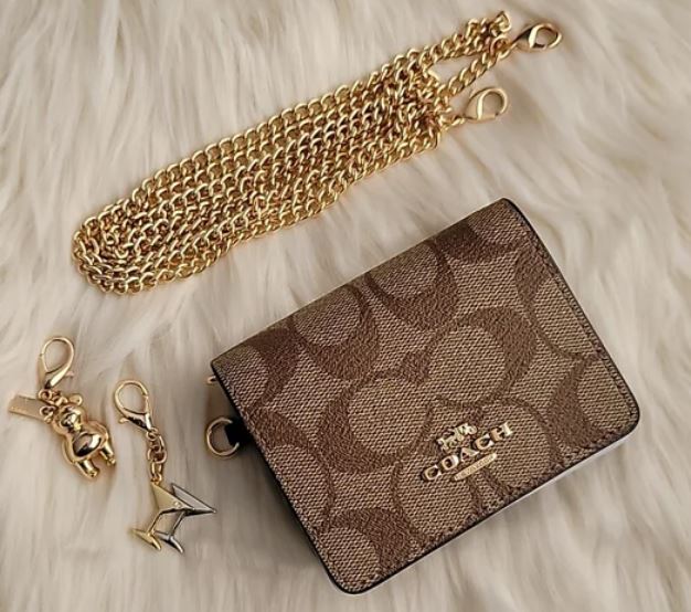 Coach Mini Wallet On A Chain In Signature Canvas with 2 Charms (box se