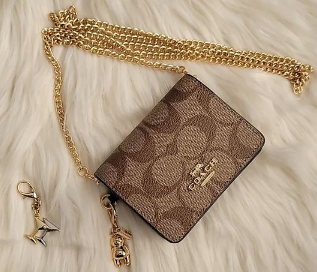 Coach Boxed Mini Wallet On A Chain In Blocked Signature Canvas