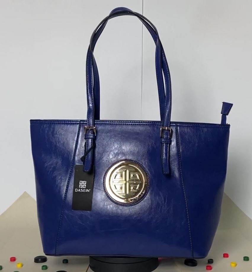 Dasein® Elegant Two Tone Buckle Strap Emblem Tote