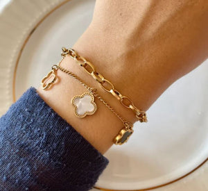 Double Stainless Steel Layered Clover Bracelet - Gold