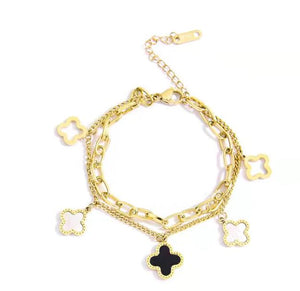 Double Stainless Steel Layered Clover Bracelet - Gold