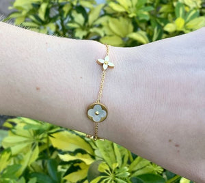 Mother of Pearl Four Leaf Clover Bracelet - Gold