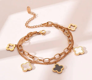 Fashion Four Leaf Clover Titanium Steel Plating Bracelet - Rose Gold