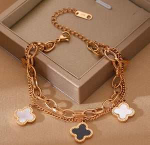 Fashion Four Leaf Clover Titanium Steel Plating Bracelet - Rose Gold