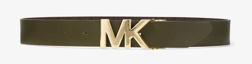 MK Reversible Logo and Leather Waist Belt - Brown/Olive/L