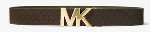 MK Reversible Logo and Leather Waist Belt - Brown/Olive/L