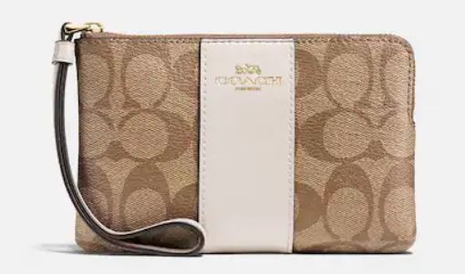 Coach Corner Zip Wristlet In Signature Canvas - Gold/Khaki/Chalk