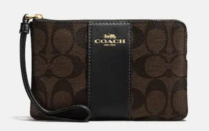 Coach Corner Zip Wristlet In Signature Canvas - Gold/Brown Black