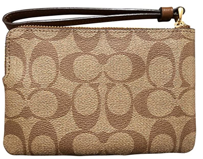 Coach Corner Zip Wristlet In Signature Canvas - Gold/Khaki/Black