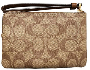 Coach Corner Zip Wristlet In Signature Canvas - Gold/Khaki/Black