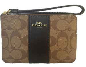 Coach Corner Zip Wristlet In Signature Canvas - Gold/Khaki/Black