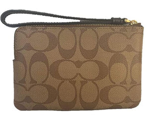 Coach Corner Zip Wristlet In Signature Canvas - Gold/Khaki/Black