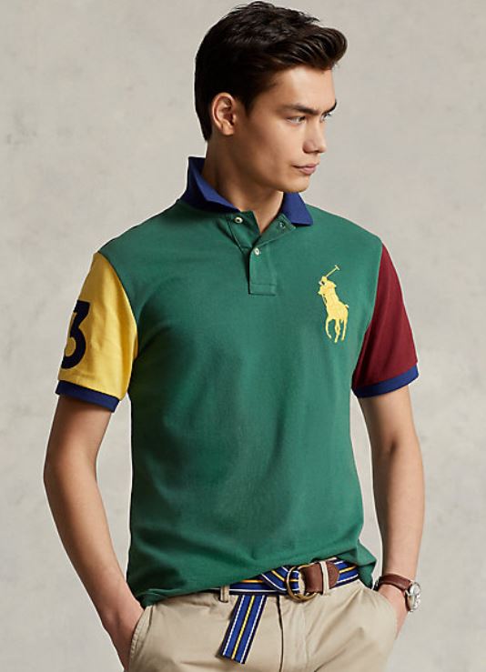 Polo Ralph Lauren Custom Slim Fit Big Pony Mesh Polo Shirt - XXL Verano Green Multi