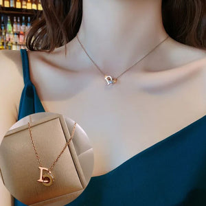 Fashion D Letter Double Ring Inlay Shell Pendant Necklace - Rose Gold