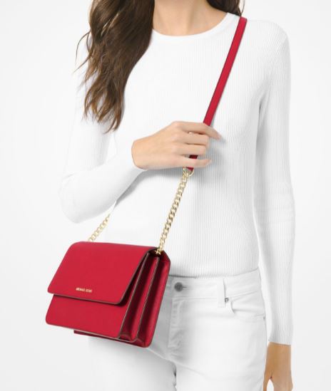 MK Daniela Large Saffiano Leather Crossbody Bag - Crimson