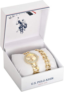 U.S. Polo Assn. Women's Analog-Quartz Watch with Diamond Bezel and Bracelet Set