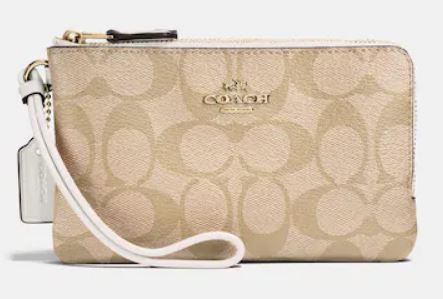 Double Corner Zip Wristlet In Signature Canvas - Gold/Light Khaki Chalk