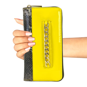 Dasein Gold-Tone Chain Faux Leather Zip Around Wallet - Yellow