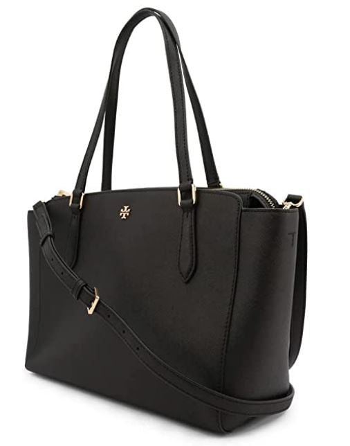 NWT! TORY BURCH EMERSON SMALL TOP ZIP LEATHER TOTE SHOULDER BAG Black