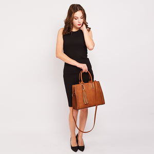 Dasein Faux Leather Satchel with Weave Design on both sides and Tassel Deco