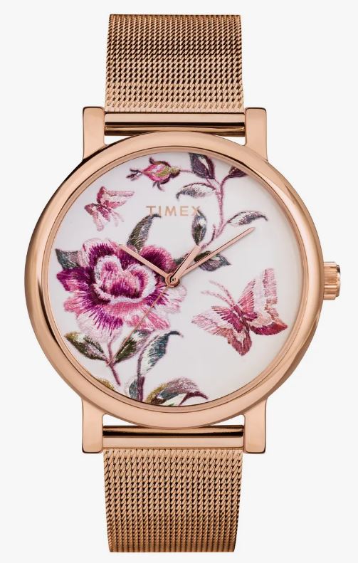 Timex Full Bloom Mesh Strap Watch, 38mm - Rose Gold/ Blush Floral