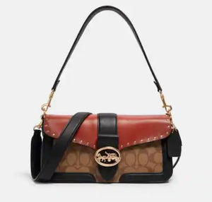 Coach Georgie Shoulder Bag In Colorblock Signature Canvas With Rivets