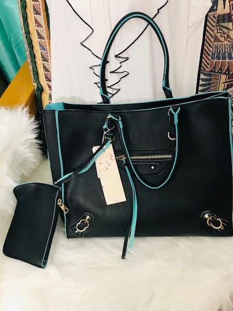 Dasein Tassle Style 3-in 1 Tote - Black and Turquoise