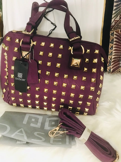 Dasein Front Studded Crossbody Satchel Bag - Purple