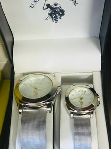 U.S. Polo Assn His and Hers Mesh Strap with Silver Bezel Watch Set