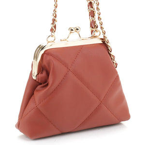 Fashion Quilted Kiss Lock Mini Crossbody Bag