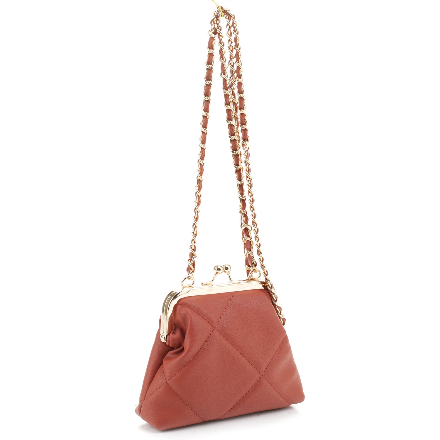 Fashion Quilted Kiss Lock Mini Crossbody Bag