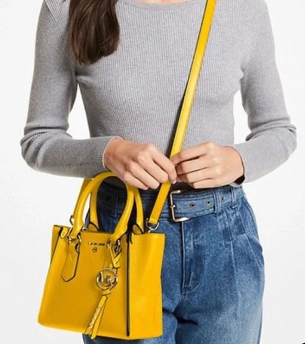 MK Kris Small Pebbled Leather Satchel - Jasmine Yellow