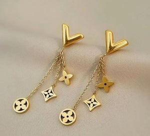 18K Gold Plated Clover Design Dangling Stud Earrings