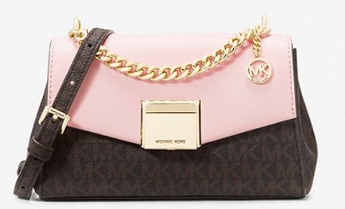 MK Lita Small Two-Tone Logo and Leather Crossbody Bag - Powder Blush