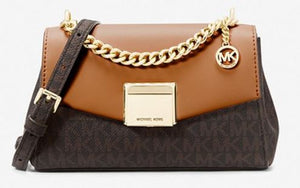 MK Lita Small Two-Tone Logo and Leather Crossbody Bag - Brown