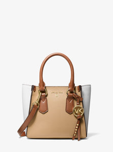 MK Kris Small Color-Block Pebbled Leather Satchel - Camel Combo