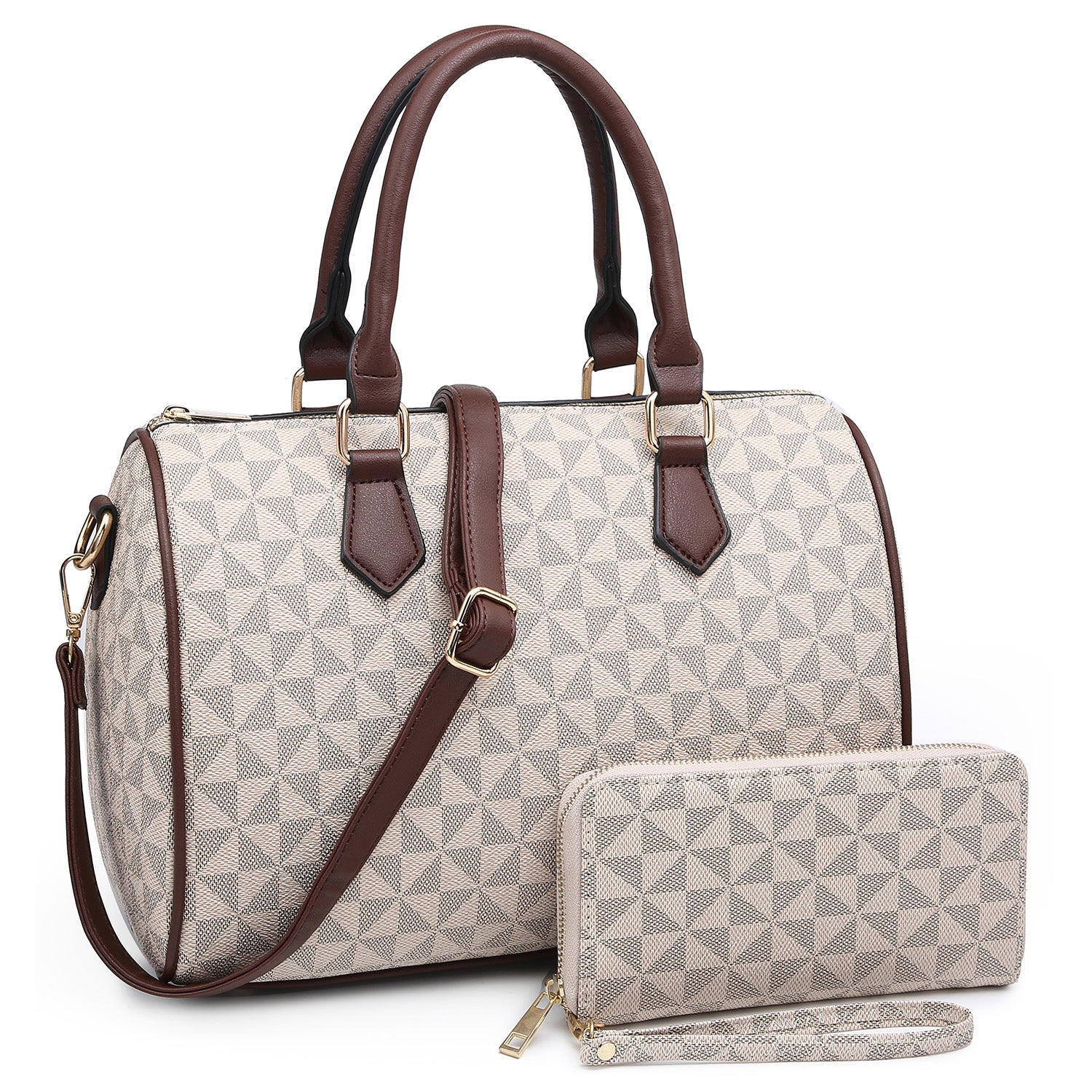 Monogrammed 2-in-1 Boston Bag - TAUPE/COFFEE