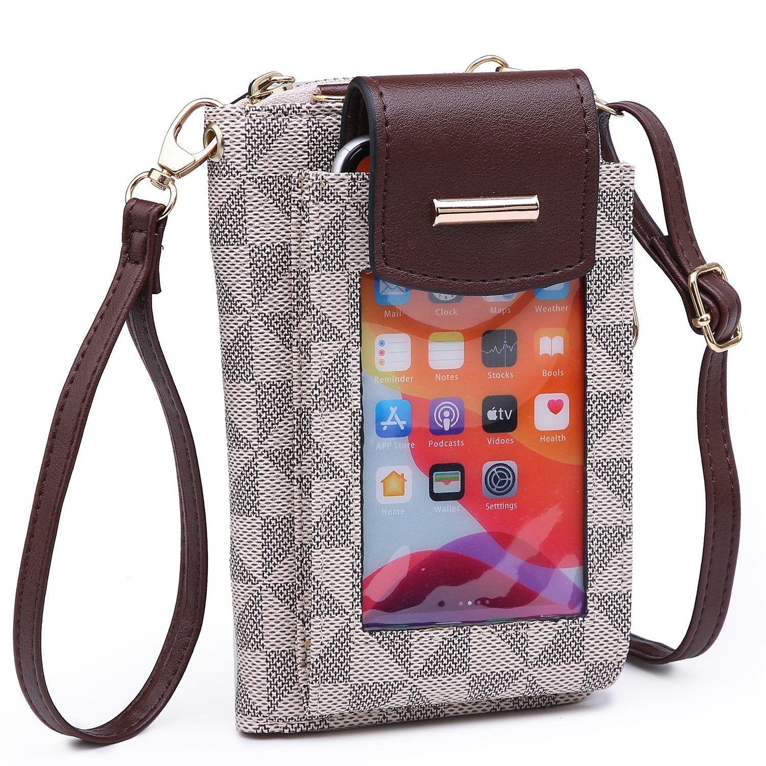 Monogram Crossbody See Thru Window Cell Phone Purse Wallet Wristlet