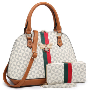 Queen B Stripe Monogram 2-in-1 Dome Satchel