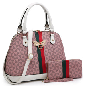 Queen B Stripe Monogram 2-in-1 Dome Satchel