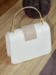 Metal Decor Two Tone Satchel Bag - WHITE - GFM US