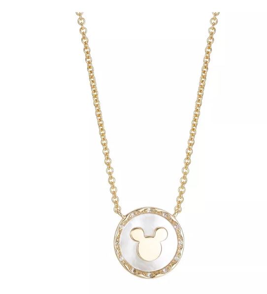 DISNEY Gold Flash-Plated Faux Mother of Pearl Mickey Mouse Coin Pendant Necklace (0.01 ct. t.w.) in 14K Gold Flash Plated