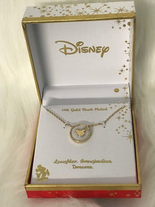 DISNEY Gold Flash-Plated Faux Mother of Pearl Mickey Mouse Coin Pendant Necklace (0.01 ct. t.w.) in 14K Gold Flash Plated