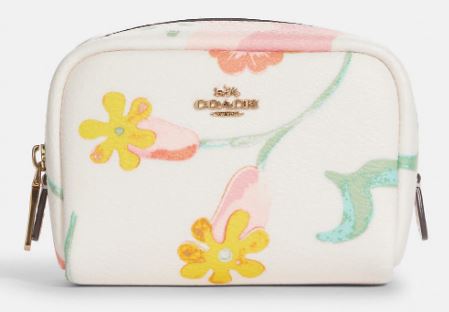 Coach Mini Boxy Cosmetic Case With Dreamy Land Floral Print -  Gold/Chalk Multi