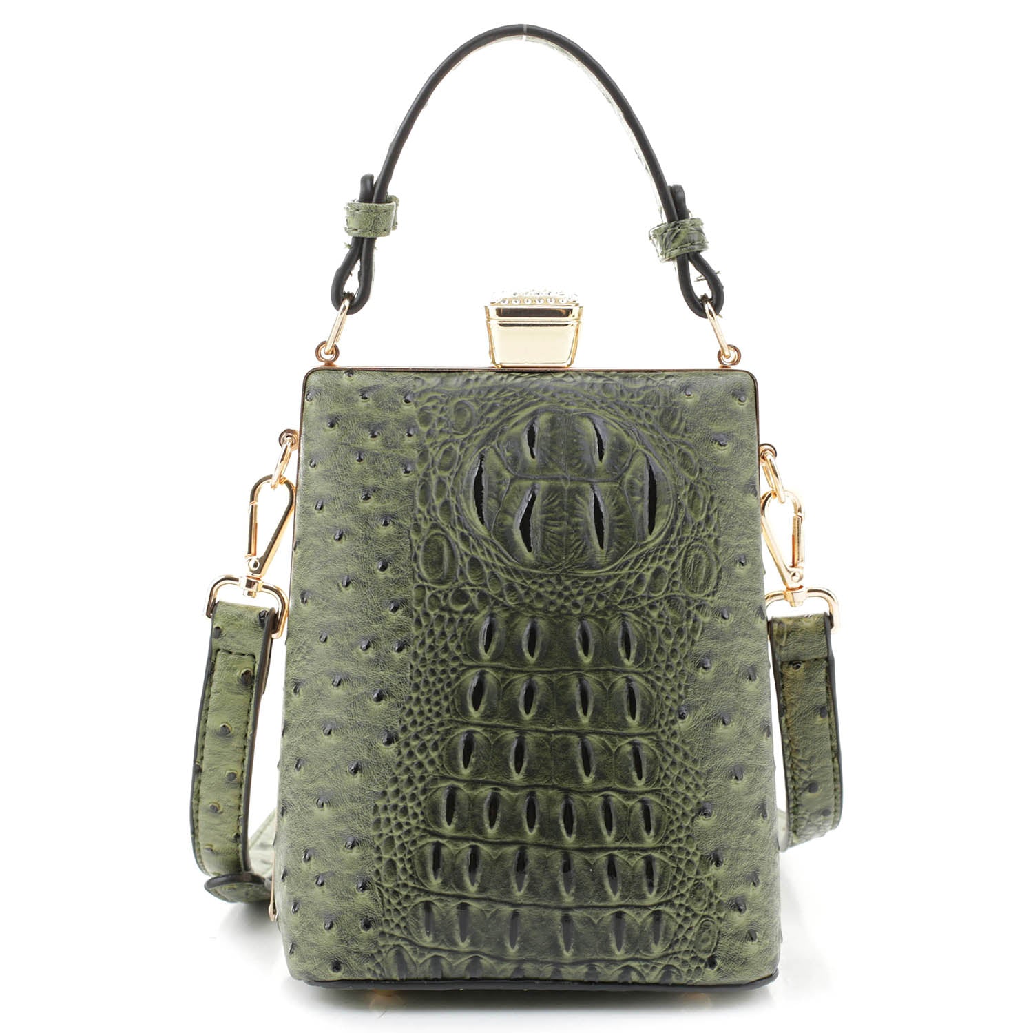 Ostrch Cro Frame Crossbody Satchel